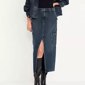 Denim Maxi‎ Skirt Mid Rise Drapey Cargo Column Old Navy Indigo Women’s Size 6